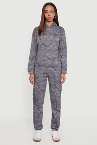 Womens Hunter Camo Fleece Pullover Hoodie, Grey, Size S