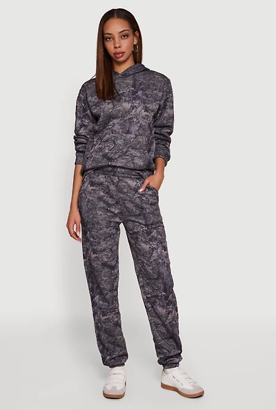 Womens High Waisted Hunter Camo Fleece Sweatpants, Grey, Size M