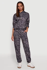 Womens High Waisted Hunter Camo Fleece Sweatpants, Grey, Size M