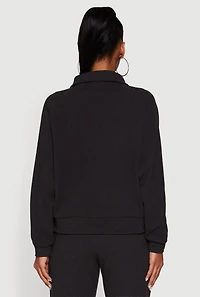 Womens Brushed Rib Knit Long Sleeve Collared Sweatshirt, Grey,