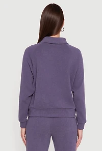 Womens Brushed Rib Knit Long Sleeve Collared Sweatshirt,