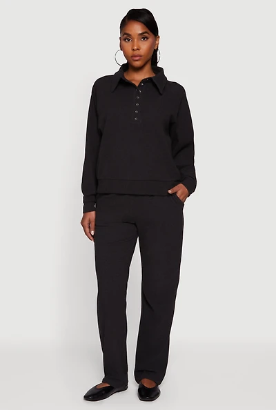 Brushed Rib Knit Drawstring Waist Straight Leg Sweatpants