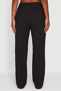 Womens Brushed Rib Knit Drawstring Waist Straight Leg Sweatpants, Grey, Size L