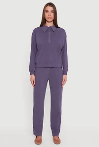 Womens Brushed Rib Knit Drawstring Waist Straight Leg Sweatpants,