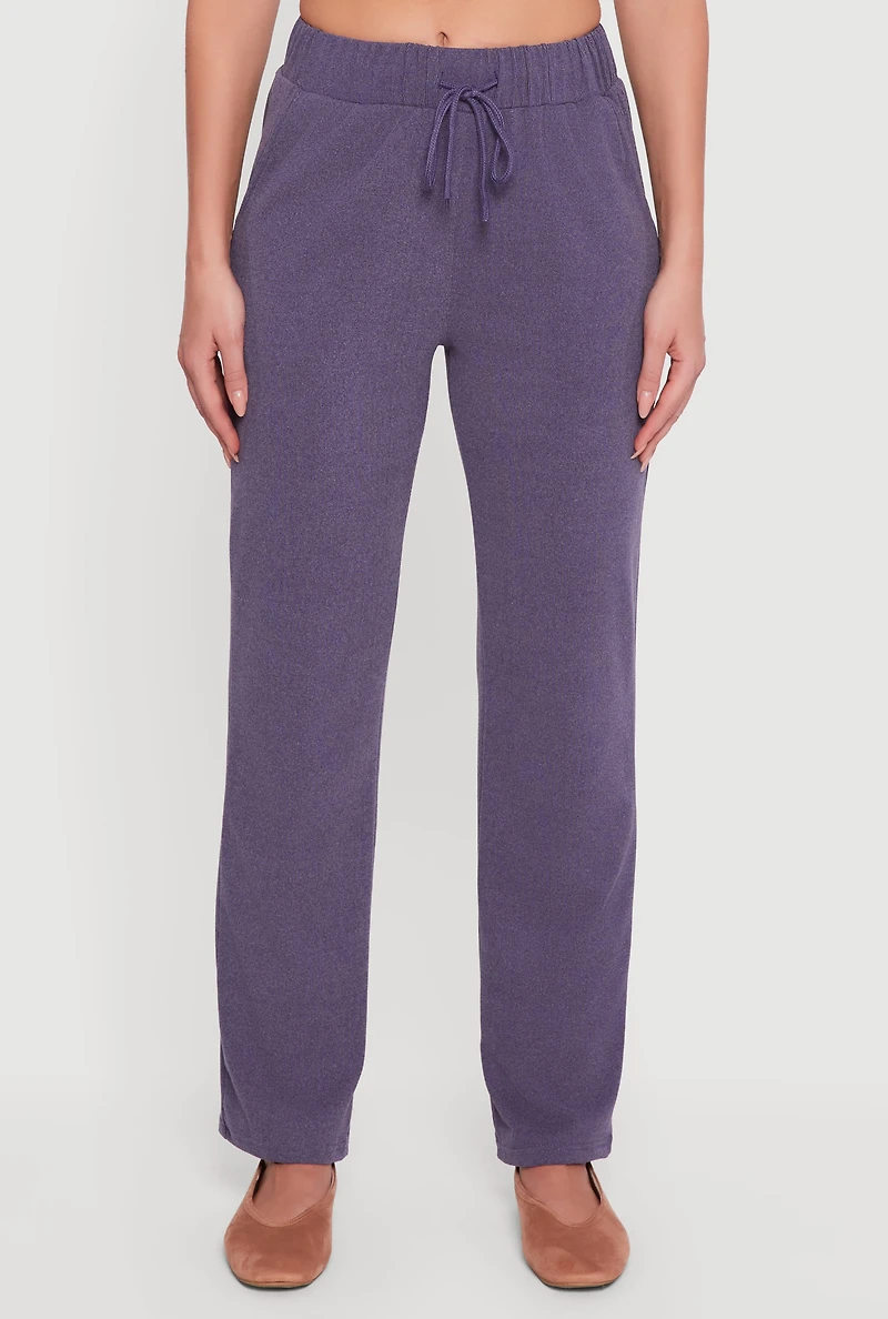 Womens Brushed Rib Knit Drawstring Waist Straight Leg Sweatpants,