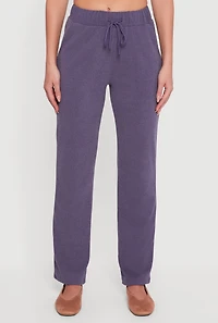 Womens Brushed Rib Knit Drawstring Waist Straight Leg Sweatpants,