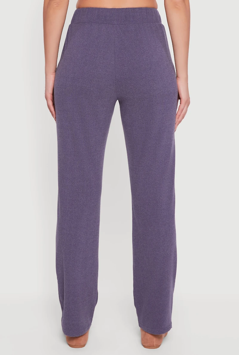 Womens Brushed Rib Knit Drawstring Waist Straight Leg Sweatpants,