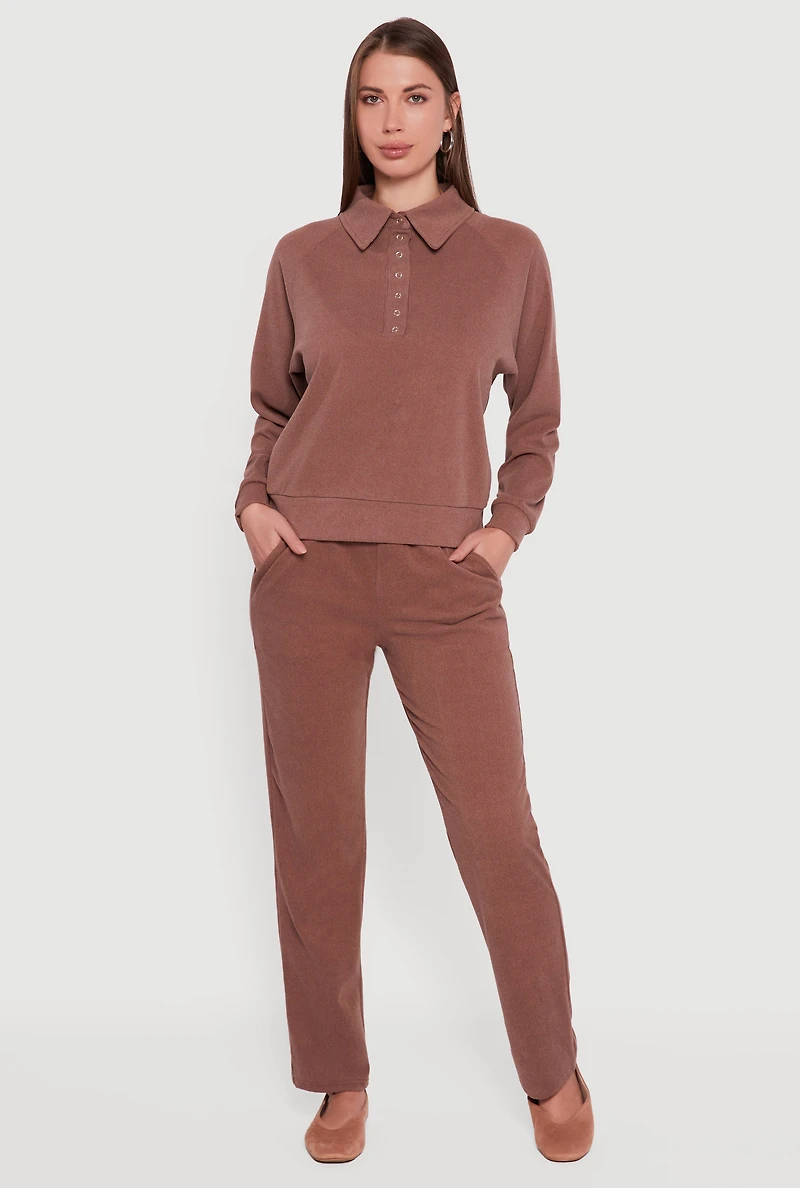 Womens Brushed Rib Knit Drawstring Waist Straight Leg Sweatpants, Brown, Size S