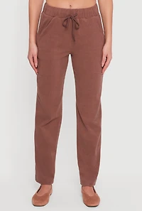 Womens Brushed Rib Knit Drawstring Waist Straight Leg Sweatpants, Brown, Size S