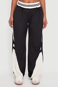 Womens Velour High Waisted Striped Detail Wide Leg Pants, Black, Size S