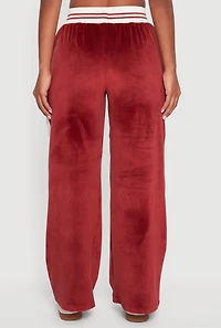 Womens Velour High Waisted Striped Detail Wide Leg Pants, Burgundy, Size L