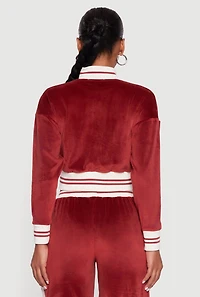 Womens Velour Mock Neck Zip Front Top with Stripes, Burgundy, Size XL
