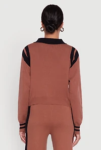 Womens Polo Collar Sweater with Varsity Stripes,