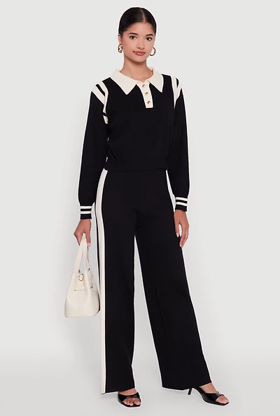 Womens Side Stripe Pull On Wide Leg Pants, L-XL