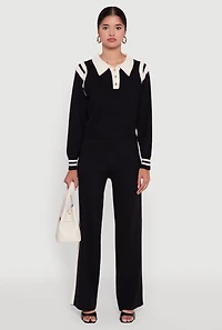 Womens Side Stripe Pull On Wide Leg Pants, Black, Size L-XL