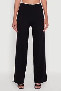 Womens Side Stripe Pull On Wide Leg Pants, Black, Size L-XL
