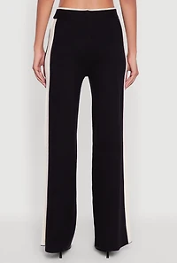 Womens Side Stripe Pull On Wide Leg Pants, Black, Size L-XL