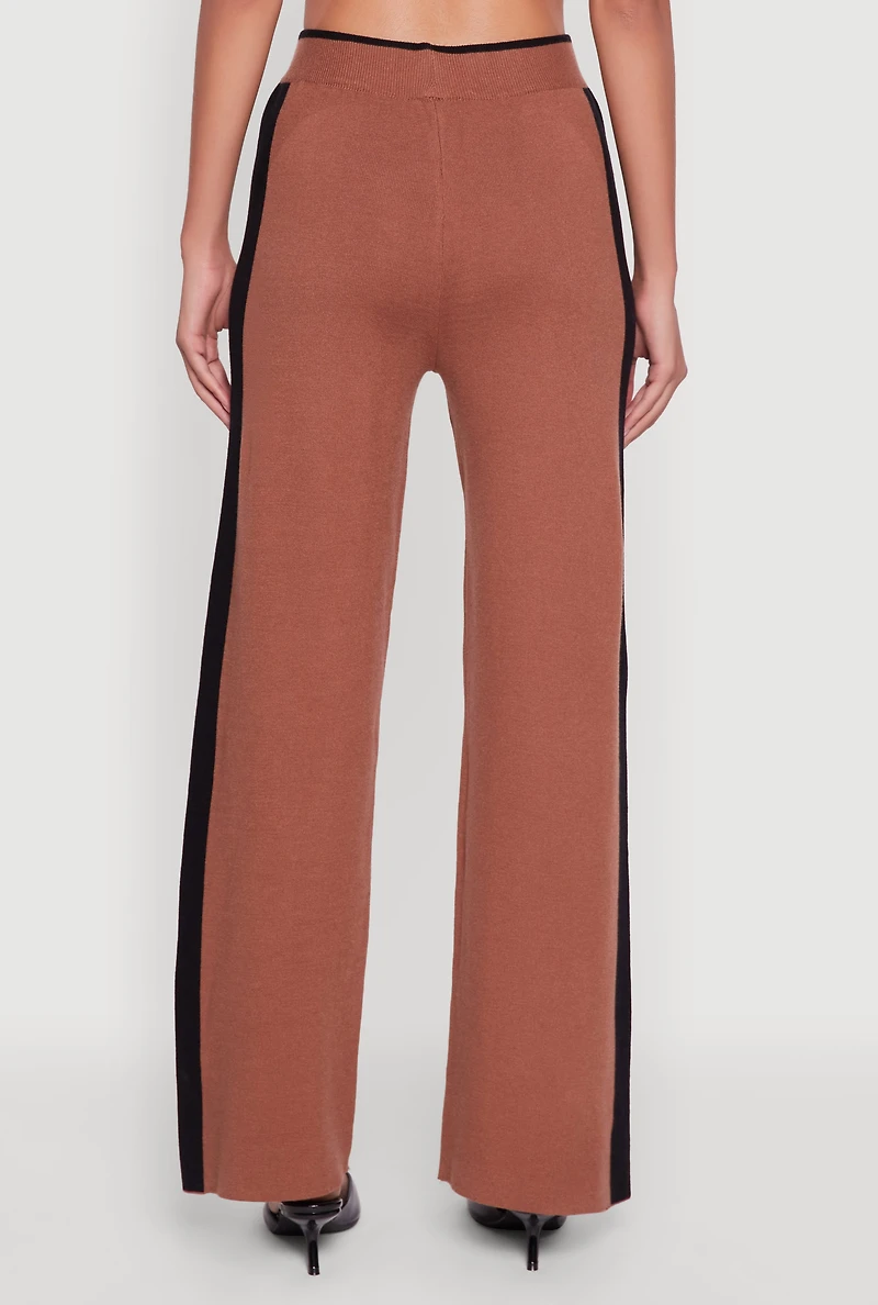Womens Side Stripe Pull On Wide Leg Pants, Brown, Size L-XL