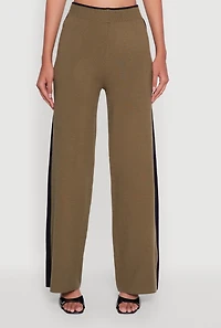 Womens Side Stripe Pull On Wide Leg Pants, Green, Size L-XL