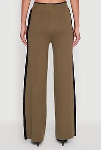 Womens Side Stripe Pull On Wide Leg Pants, Green, Size L-XL