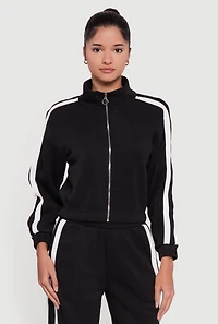 Varsity Stripe Mock Neck Zip Front Sweatshirt