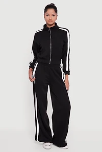 Varsity Stripe Mock Neck Zip Front Sweatshirt