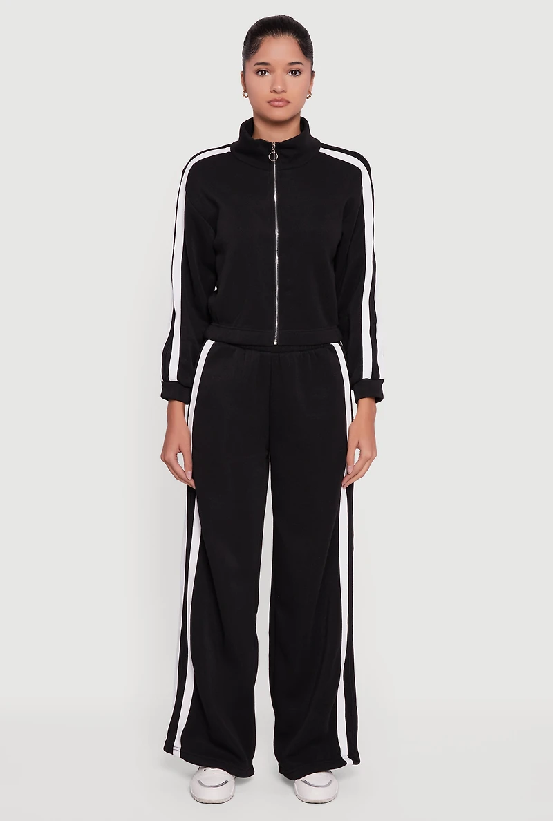 Varsity Stripe Mock Neck Zip Front Sweatshirt