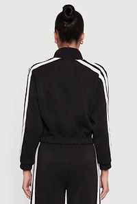 Varsity Stripe Mock Neck Zip Front Sweatshirt