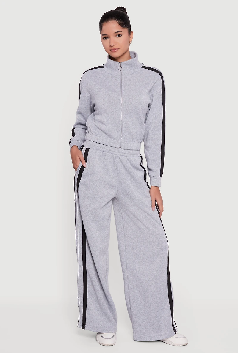 Varsity Stripe Mock Neck Zip Front Sweatshirt