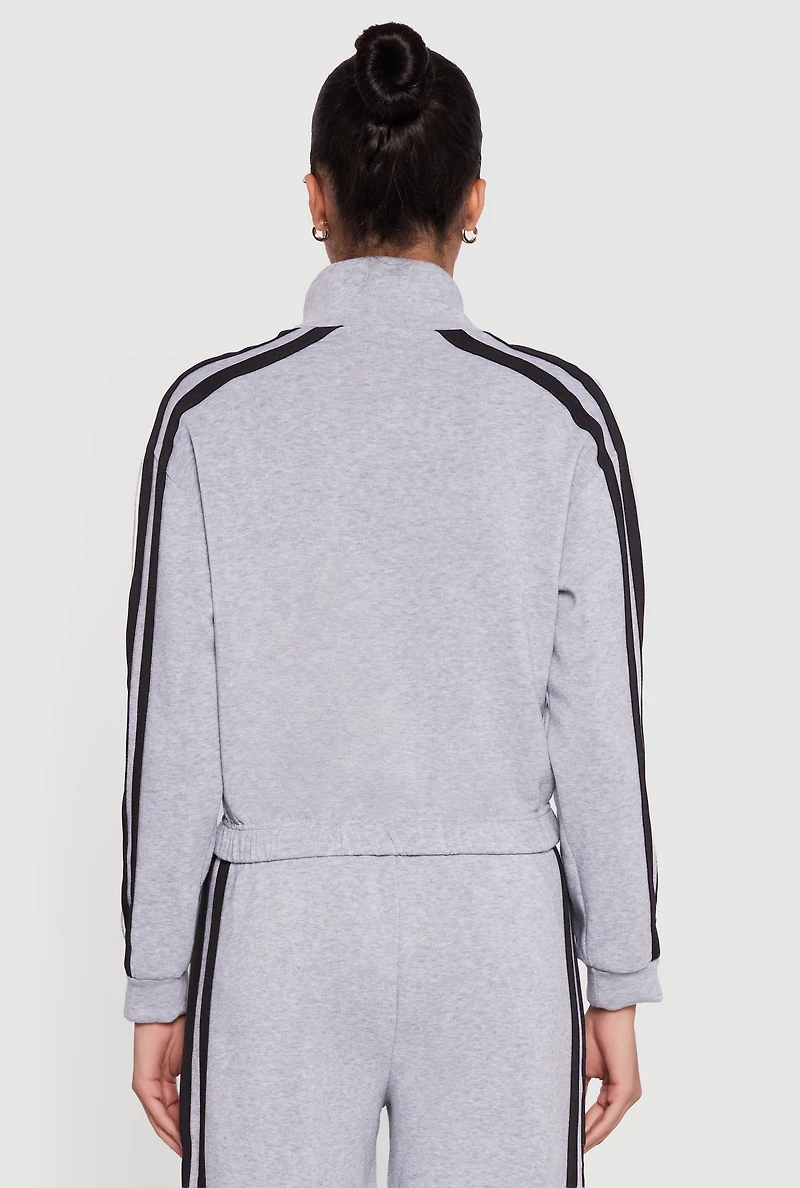 Varsity Stripe Mock Neck Zip Front Sweatshirt