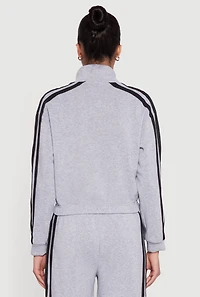 Varsity Stripe Mock Neck Zip Front Sweatshirt
