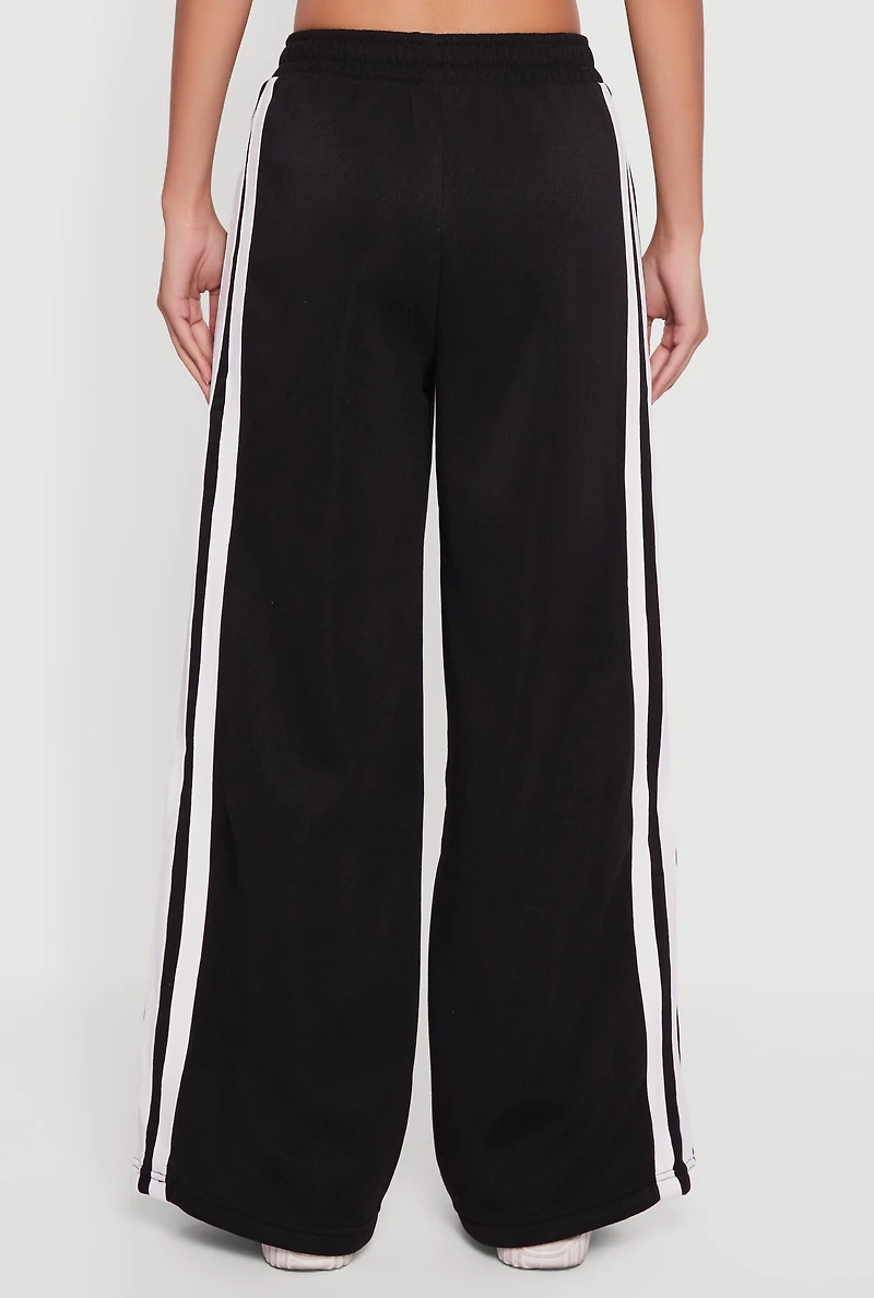 Contrast Trim Fleece Lined Wide Leg Pants