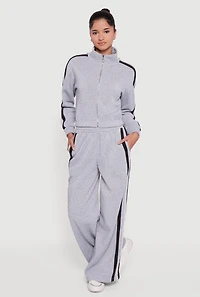 Contrast Trim Fleece Lined Wide Leg Pants