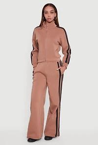 Contrast Trim Fleece Lined Wide Leg Pants