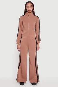 Contrast Trim Fleece Lined Wide Leg Pants
