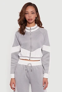 Color Blocked Detail Zip Front Track Jacket