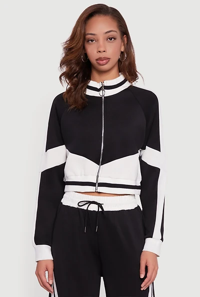 Womens Color Blocked Detail Zip Front Track Jacket,