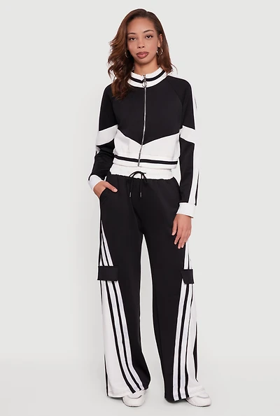 High Waisted Stripe Detail Wide Leg Active Pants