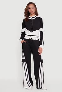 High Waisted Stripe Detail Wide Leg Active Pants