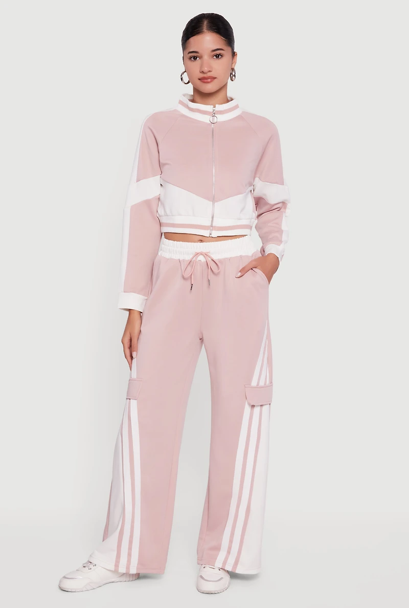 High Waisted Stripe Detail Wide Leg Active Pants