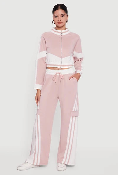 High Waisted Stripe Detail Wide Leg Active Pants