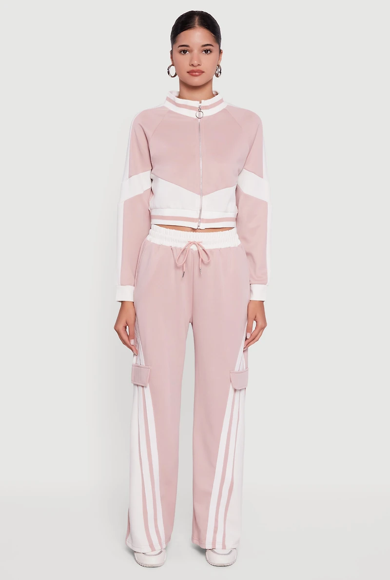 High Waisted Stripe Detail Wide Leg Active Pants