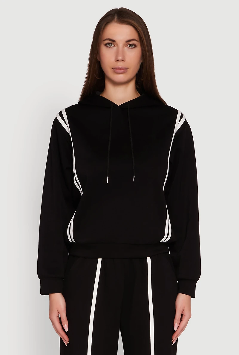 Womens Varsity Stripe Hooded Pullover Sweatshirt,