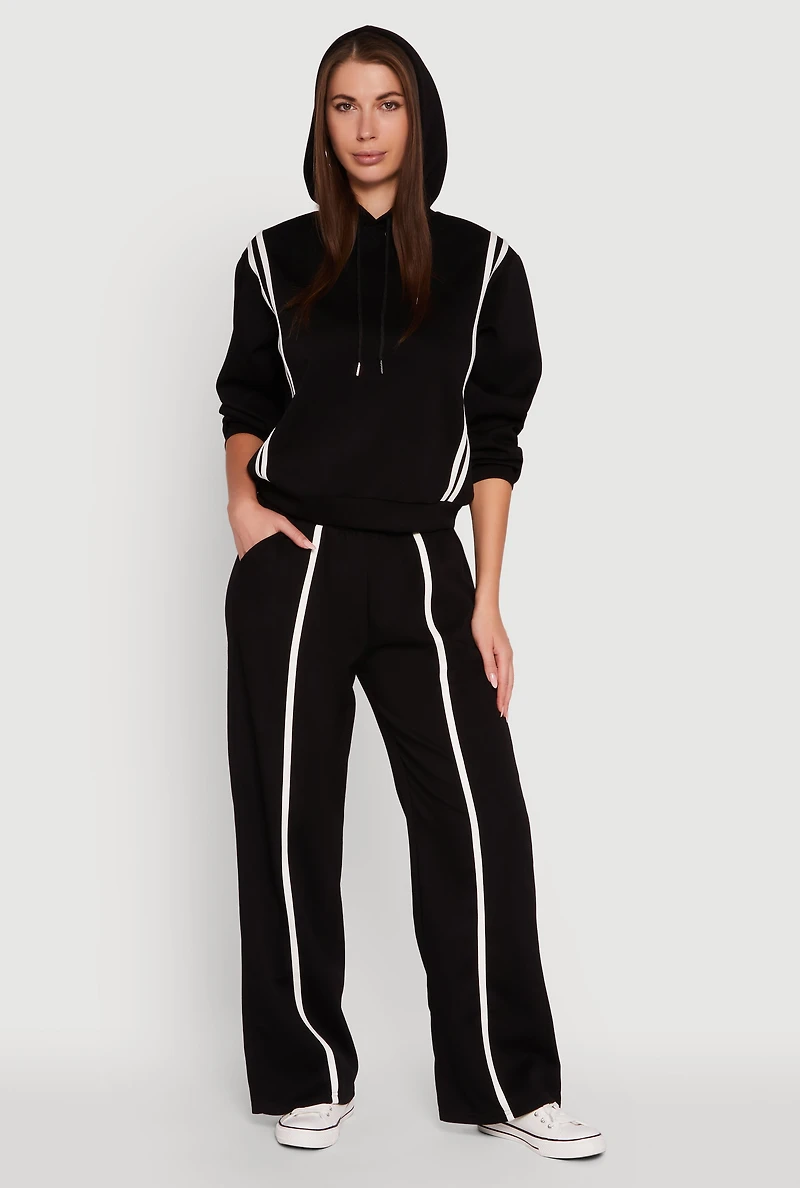 Womens Varsity Stripe Hooded Pullover Sweatshirt,