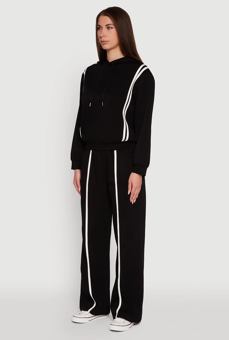 Womens Varsity Stripe Hooded Pullover Sweatshirt, Black, Size M