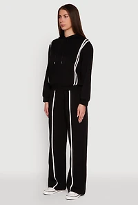 Womens Varsity Stripe Hooded Pullover Sweatshirt, Black, Size M