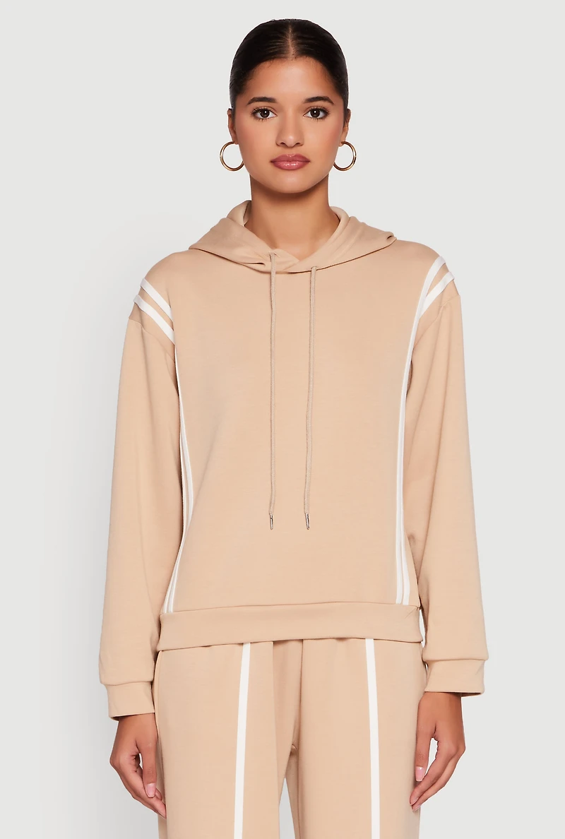 Womens Varsity Stripe Hooded Pullover Sweatshirt, L