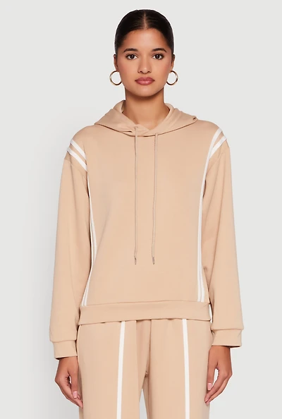 Womens Varsity Stripe Hooded Pullover Sweatshirt, L