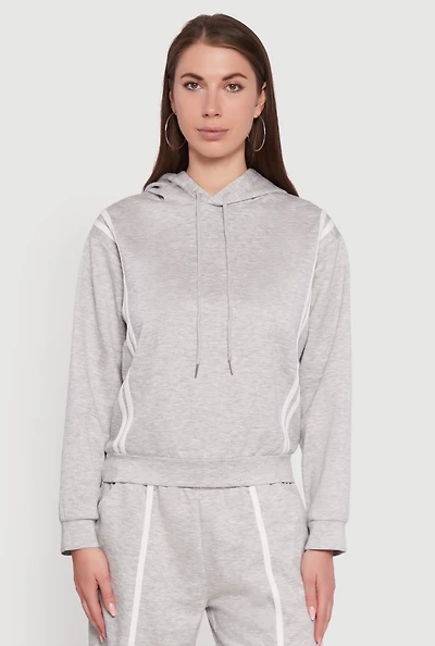 Womens Varsity Stripe Hooded Pullover Sweatshirt, Grey, Size L