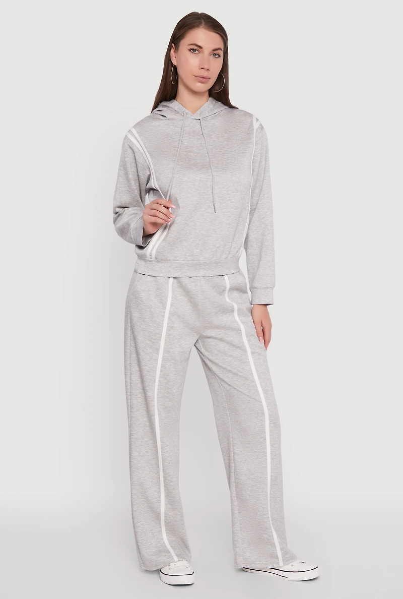 Womens Varsity Stripe Hooded Pullover Sweatshirt, Grey, Size S